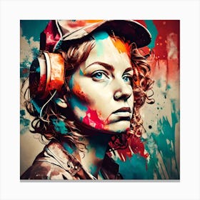 Colorful Girl With Headphones Canvas Print