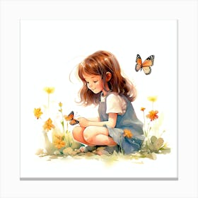 Little Girl With Butterflies Canvas Print