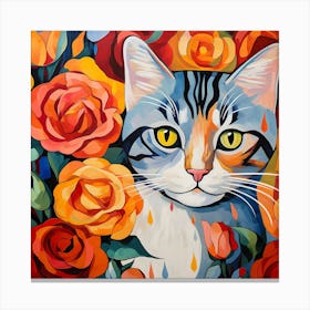 Cat With Roses Canvas Print