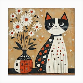 Cat With Flowers 25 Canvas Print