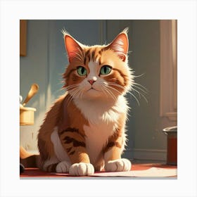 Cat Sitting On The Floor Canvas Print