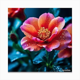 Roses In The Rain, A Photorealistic Close Of A Blooming Flower Canvas Print