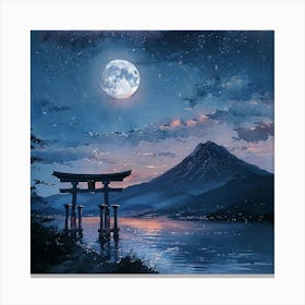 Moonlight Over Lake Fuji Canvas Print