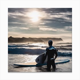 Surfer In Wetsuit Canvas Print