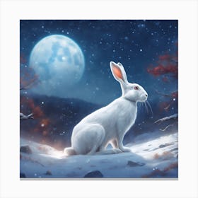 White Hare in Moonlight Canvas Print