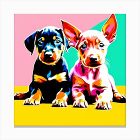 'Doberman Pinscher Pups', This Contemporary art brings POP Art and Flat Vector Art Together, Colorful Art, Animal Art, Home Decor, Kids Room Decor, Puppy Bank - 47th Canvas Print