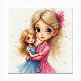 Girl And Her Doll Stampe su tela