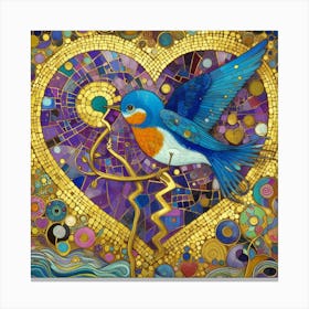 Blue Bird In A Heart Canvas Print