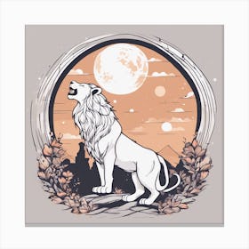 Sticker Art Design, Lion Howling To A Full Moon, Kawaii Illustration, White Background, Flat Colors, 1 Canvas Print