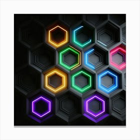 Hexagonal shapes with neon lights, futuristic, cyberpunk, background Canvas Print