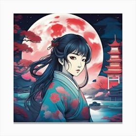 Asian Girl In Moonlight Canvas Print