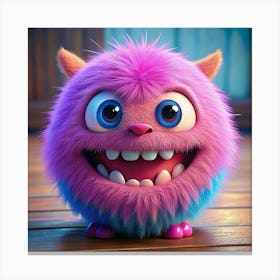 Smiling Pink And Blue Furry Monster 1 Canvas Print