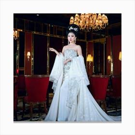 Asian Elegance Personified As A Lady Poised In High End Attire High Fashion Venue Ambient Lighting (5) Canvas Print