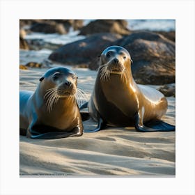 Two Sea Lions On The Beach Canvas Print