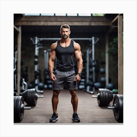 Muscular Man In Gym Canvas Print