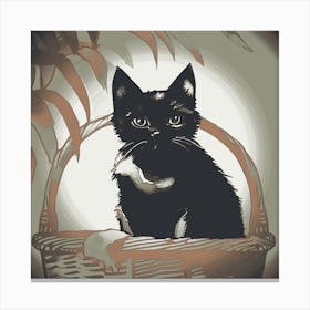 Cat Sat In A Basket Retro 2 Canvas Print