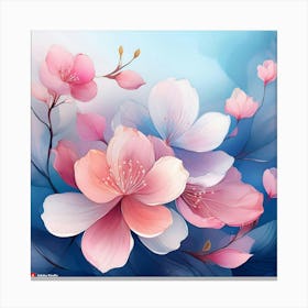 Firefly Abstract Cherry Blossom Petals In Watercolor Style, Floating Gently On A Misty Blue Backgrou (2) Canvas Print