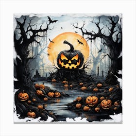 Halloween Pumpkins In The Water Canvas Print