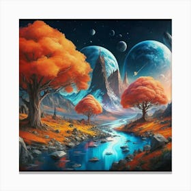 A Picture Of A Fall Landscape With Trees Mountain Canvas Print