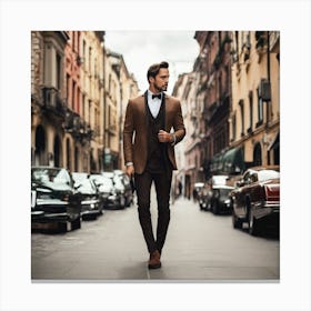 Man In A Suit Walking Down A Street Canvas Print