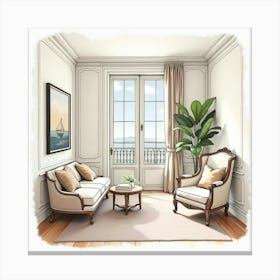 Watercolor Of A French Interior Designer, Stylish And Sophisticated Look 1 Canvas Print