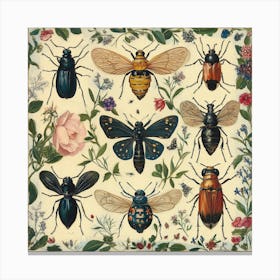 Bees And Flowers Art 4 Canvas Print