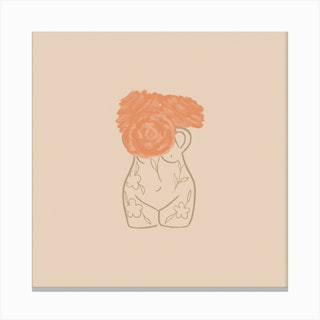 Curvy Vase Lady With Flower Square Canvas Print