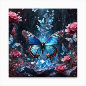 Butterfly And Roses 1 Canvas Print