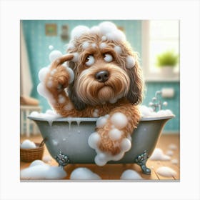 Dog Taking A Bath 1 Canvas Print