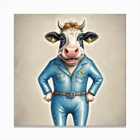 Cow In Blue Uniform Canvas Print