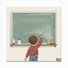 Child Drawing On Blackboard Canvas Print