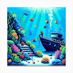 8-bit underwater scene Canvas Print