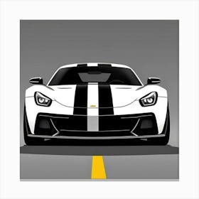 White Sports Car with black Stripes Canvas Print