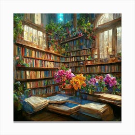 Enchanted Chronicles Floras Of Knowledge In The Mystical Library Canvas Print