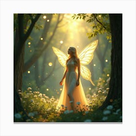 Radiant Fairy Queen In A Sunlit, Sparkling Glen With Floating, Glowing Orbs 1 Canvas Print