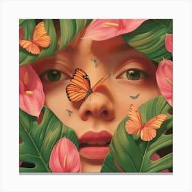 Girl With Butterflies Canvas Print