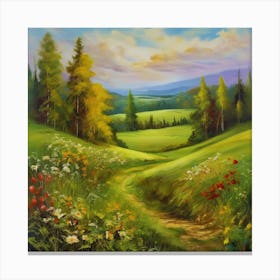 Path Through The Meadow.Canada's forests. Dirt path.Forest trees. Artwork. Oil on canvas. Canvas Print