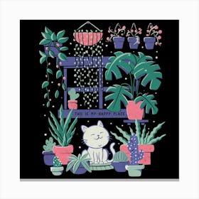 Happy Place - Cute Flowers Cat Gift 1 Canvas Print