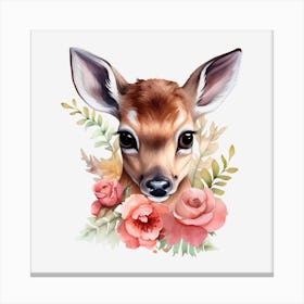 Deer With Flowers Canvas Print