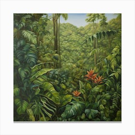 Oil Painted Realistic Mural Of Green Tropical Rain (1) Canvas Print