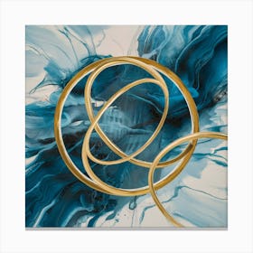 Golden Harmony Abstract Intertwining Circles On Blue (2) Canvas Print