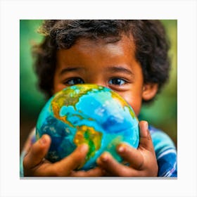 Child Holding A Globe Canvas Print