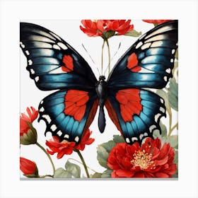 Butterfly On Roses Canvas Print