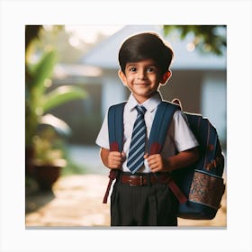 School Boy With Backpack Canvas Print