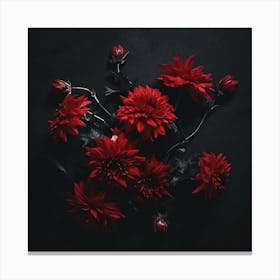 Red Flowers On A Black Background Canvas Print