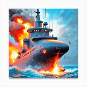 Battleship In The Ocean 4 Canvas Print