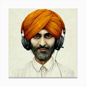 Sikh Man With Headphones Canvas Print