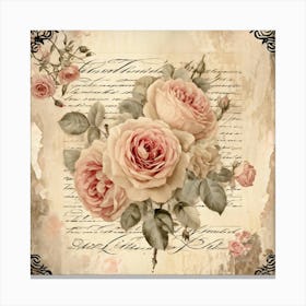 Bouquet Of Vintage Roses Illustration For Romantic Invitation Cards And Love Letters Detailed Sepi (2) Canvas Print