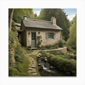 Cottage By The Stream Canvas Print