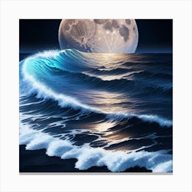 Full Moon Over The Ocean, realistic view Canvas Print